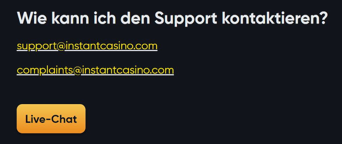 Kundensupport und Service bei Instant Casino